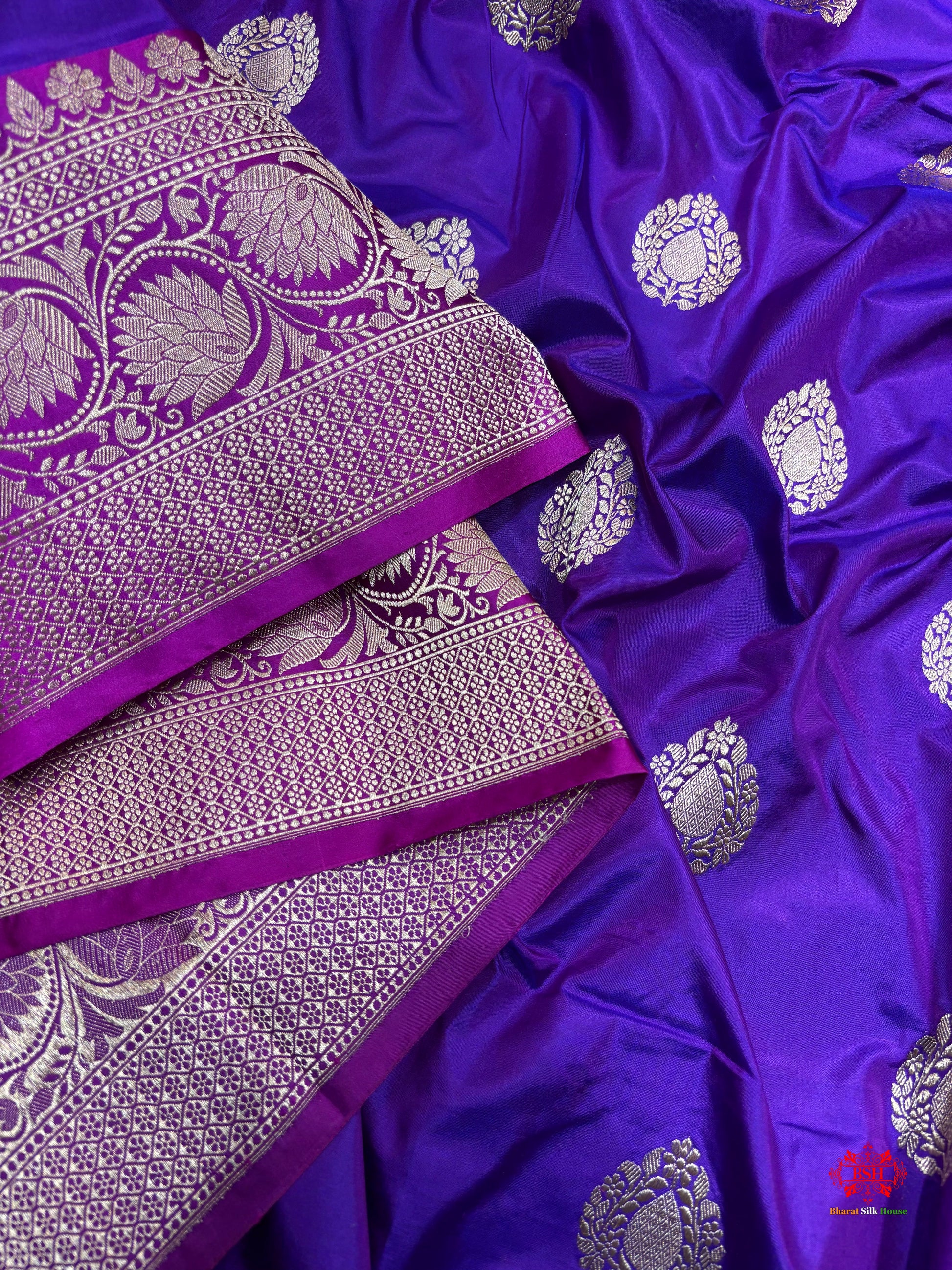 Pure Banarasi  Handloom Katan Silk  Antique Zari Saree In Shades Of Indigo Blue - Pure Kataan Silk - 