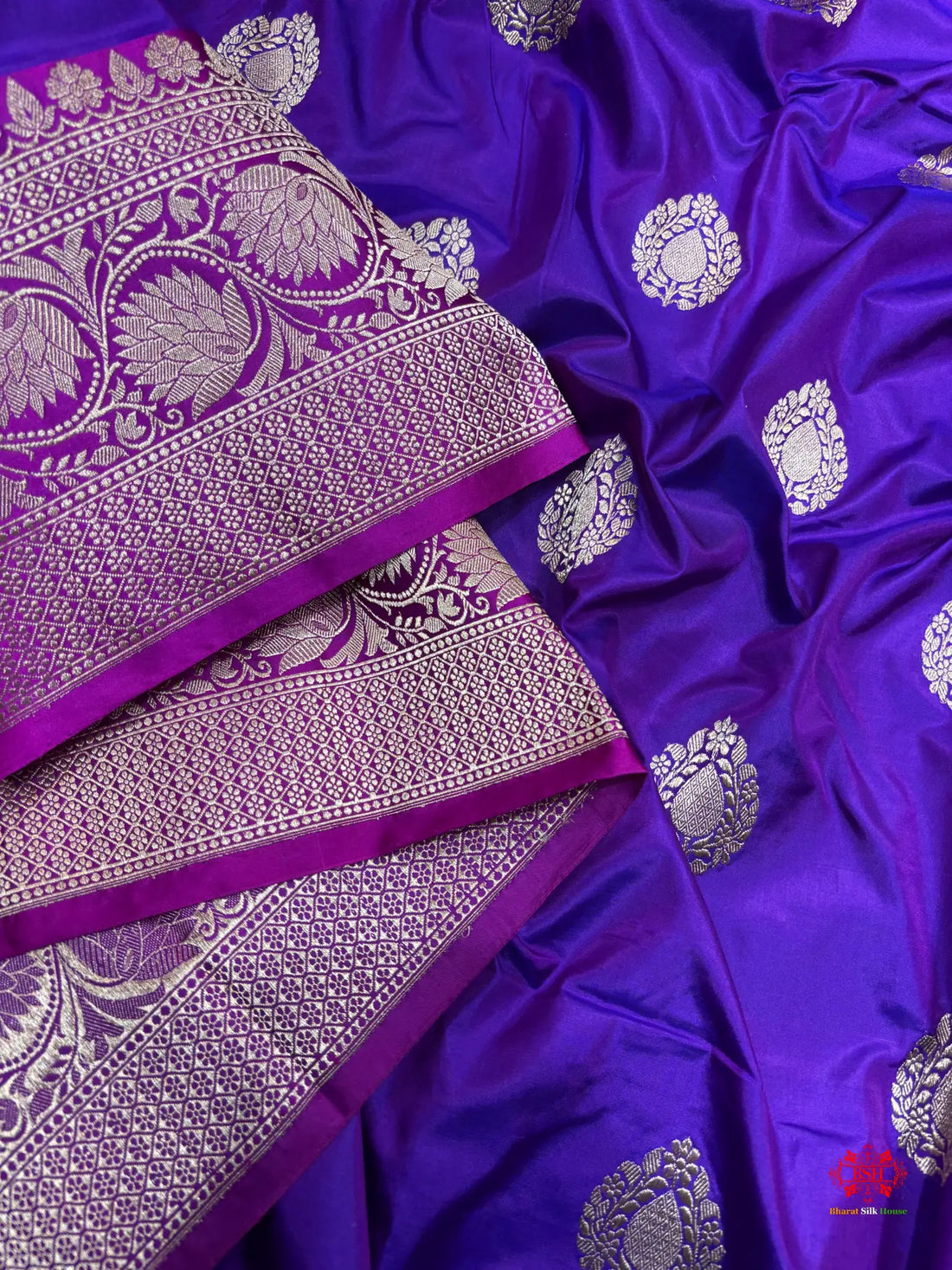 Pure Banarasi  Handloom Katan Silk  Antique Zari Saree In Shades Of Indigo Blue - Pure Kataan Silk -