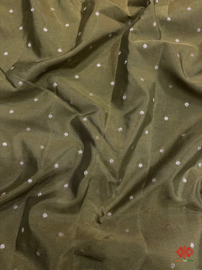 Pure Silk Crape Khaddi Georgette Saree With Antique Zari In Shades Of Green - Crepe Khaddi -