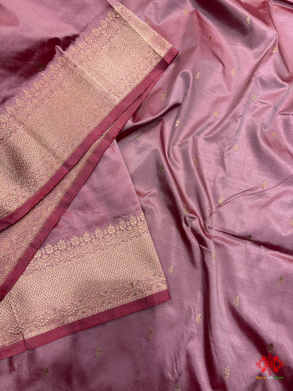 Pure Banarasi  Handloom Katan Silk Antique Zari Saree In Shades Of Peach - Pure Kataan Silk - 