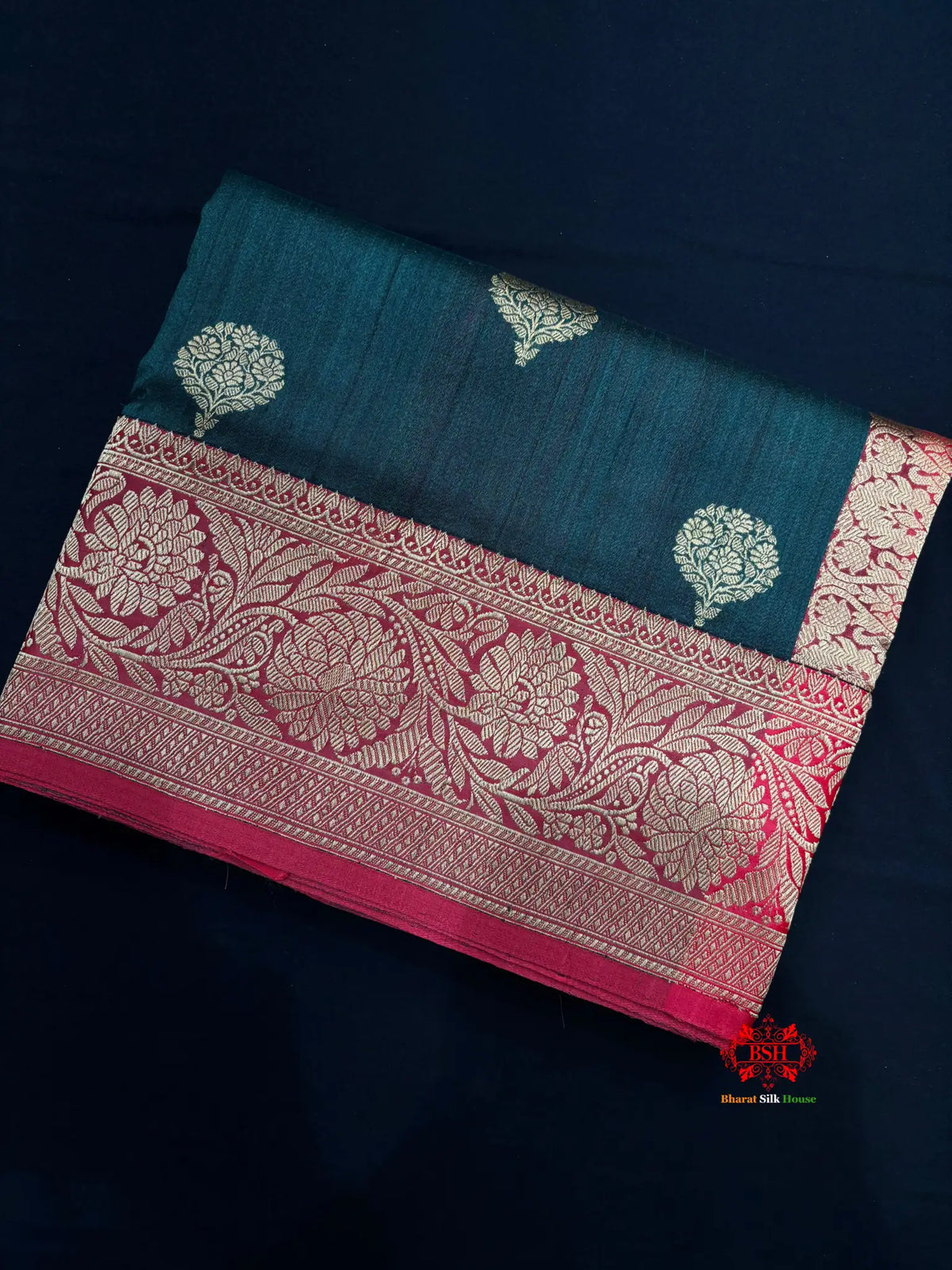 Green Shade Pure Banarasi Tusser Moonga Silk Saree - Tussar -