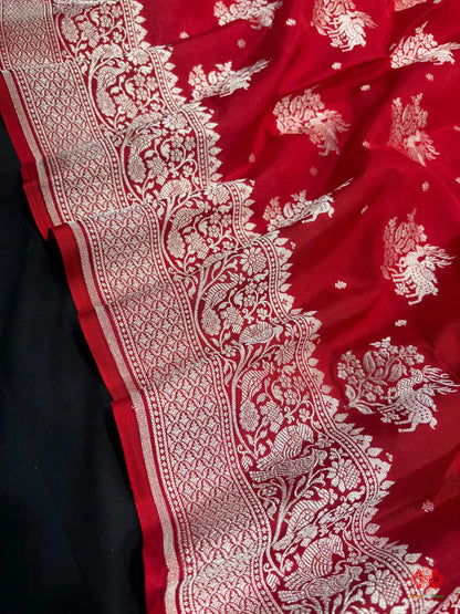 Pure Silk Crape Khaddi Georgette Saree With Antique Zari In Shades Of Blush Red -  -