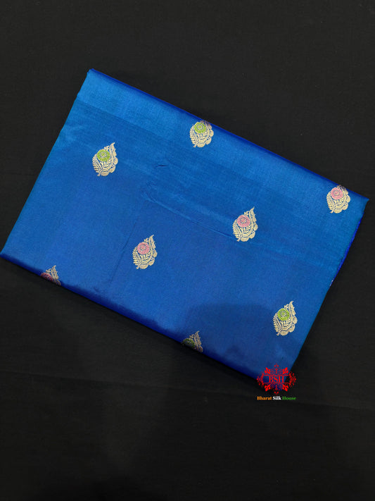 Pure Banarasi  Handloom Katan Silk Antique Meena Zari Saree In Shades Of Blue - Pure Kataan Silk - 