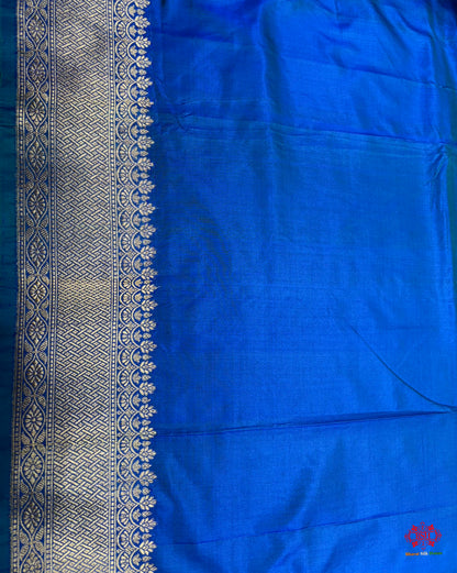 Pure Banarasi  Handloom Katan Silk Antique Zari Saree In Shades Of Blue - Pure Kataan Silk - 