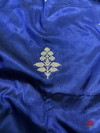 Pure Banarasi  Handloom Katan Silk Antique Zari Saree In Shades Of Blue - Pure Kataan Silk - 