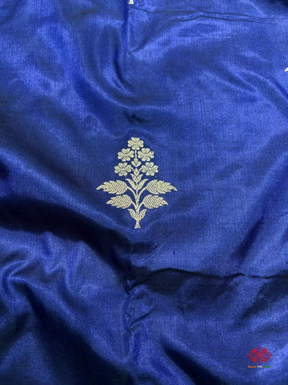 Pure Banarasi  Handloom Katan Silk Antique Zari Saree In Shades Of Blue - Pure Kataan Silk -