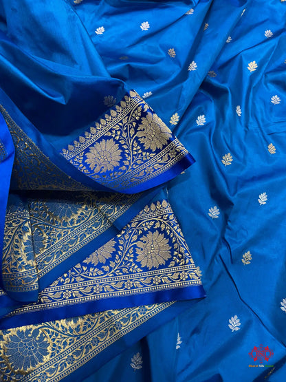 Pure Banarasi  Handloom Katan Silk  Antique Dual Zari Saree In Shades Of Blue - Pure Kataan Silk -