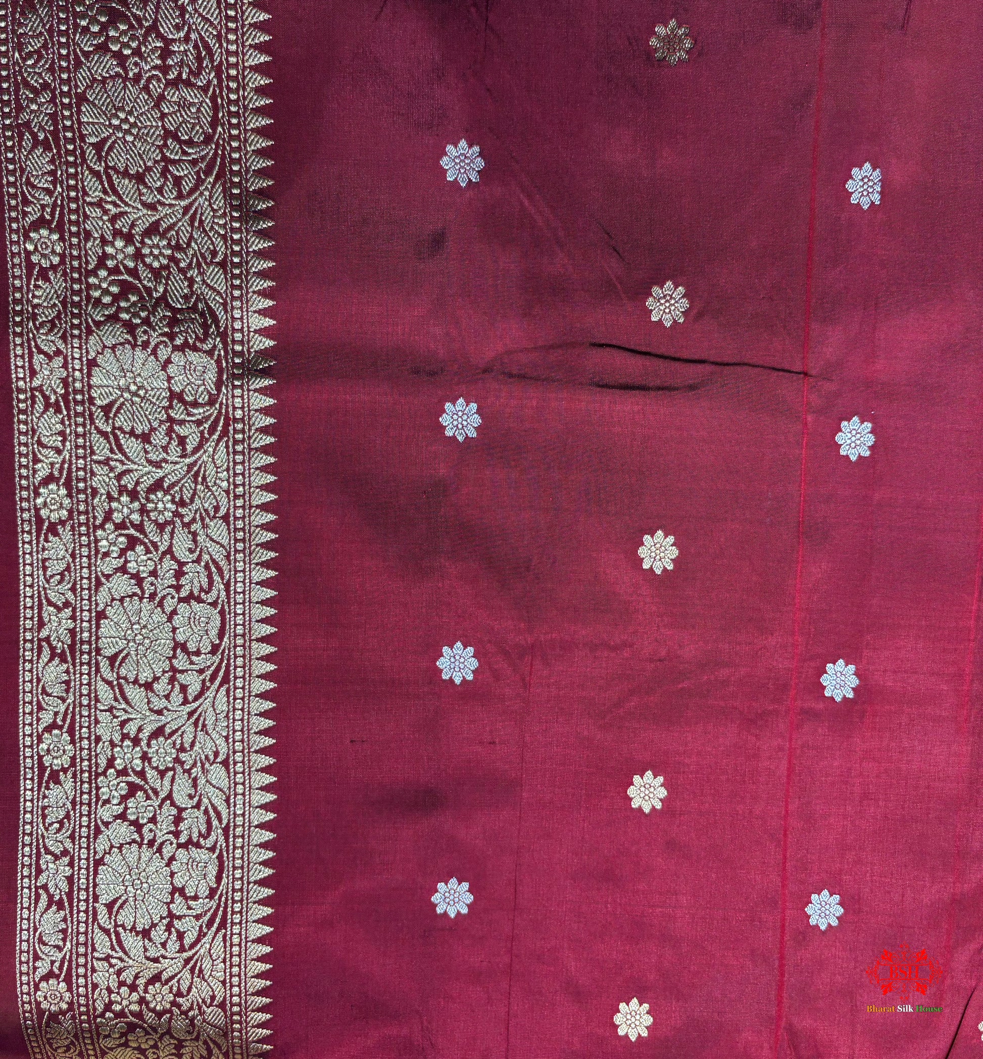 Pure Banarasi  Handloom Katan Silk  Antique Dual Zari Saree In Shades Of Maroon - Pure Kataan Silk - 