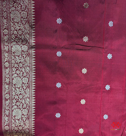 Pure Banarasi  Handloom Katan Silk  Antique Dual Zari Saree In Shades Of Maroon - Pure Kataan Silk - 
