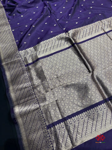 Pure Banarasi  Handloom Katan Silk Antique Zari Saree In Shades Of Navy Blue - Pure Kataan Silk -