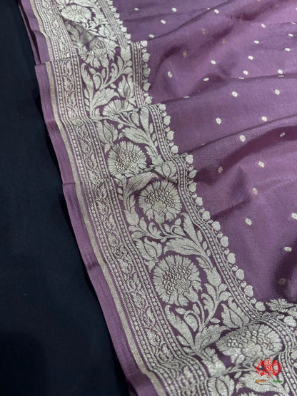 Pure Silk Crape Khaddi Georgette Saree With Antique Zari In Shades Of Blush Pink - Chiffon Sarees -