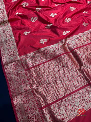 Pure Banarasi  Handloom Katan Silk Antique Zari Saree In Shades Of Red - Pure Kataan Silk -