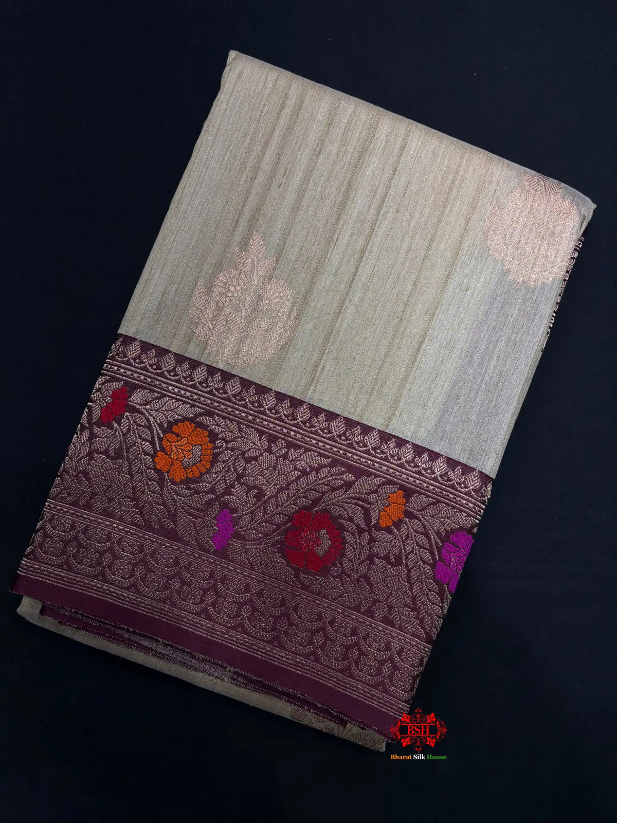 Beige Color With Meena Border Pure Banarasi Tusser Moonga Silk Saree - Tussar -