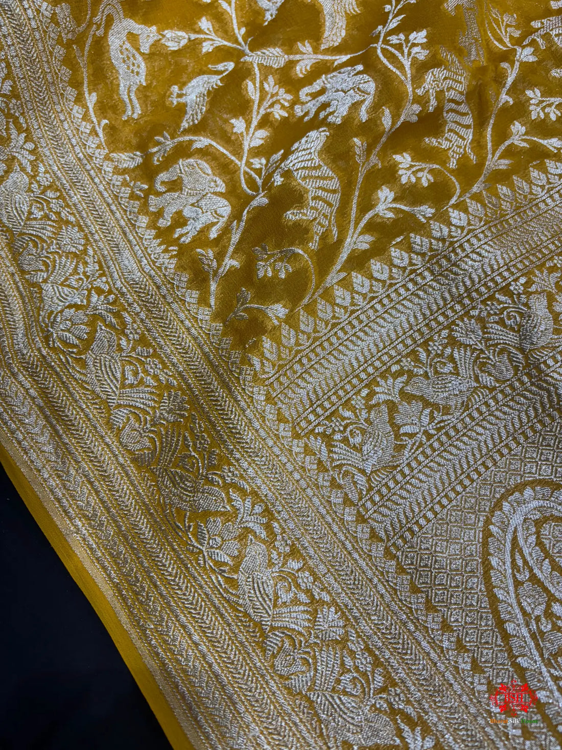 Shade Of Yellow Pure Chiffon Metallic Zari Pure Banarasi Silk Saree - Chiffon Sarees -