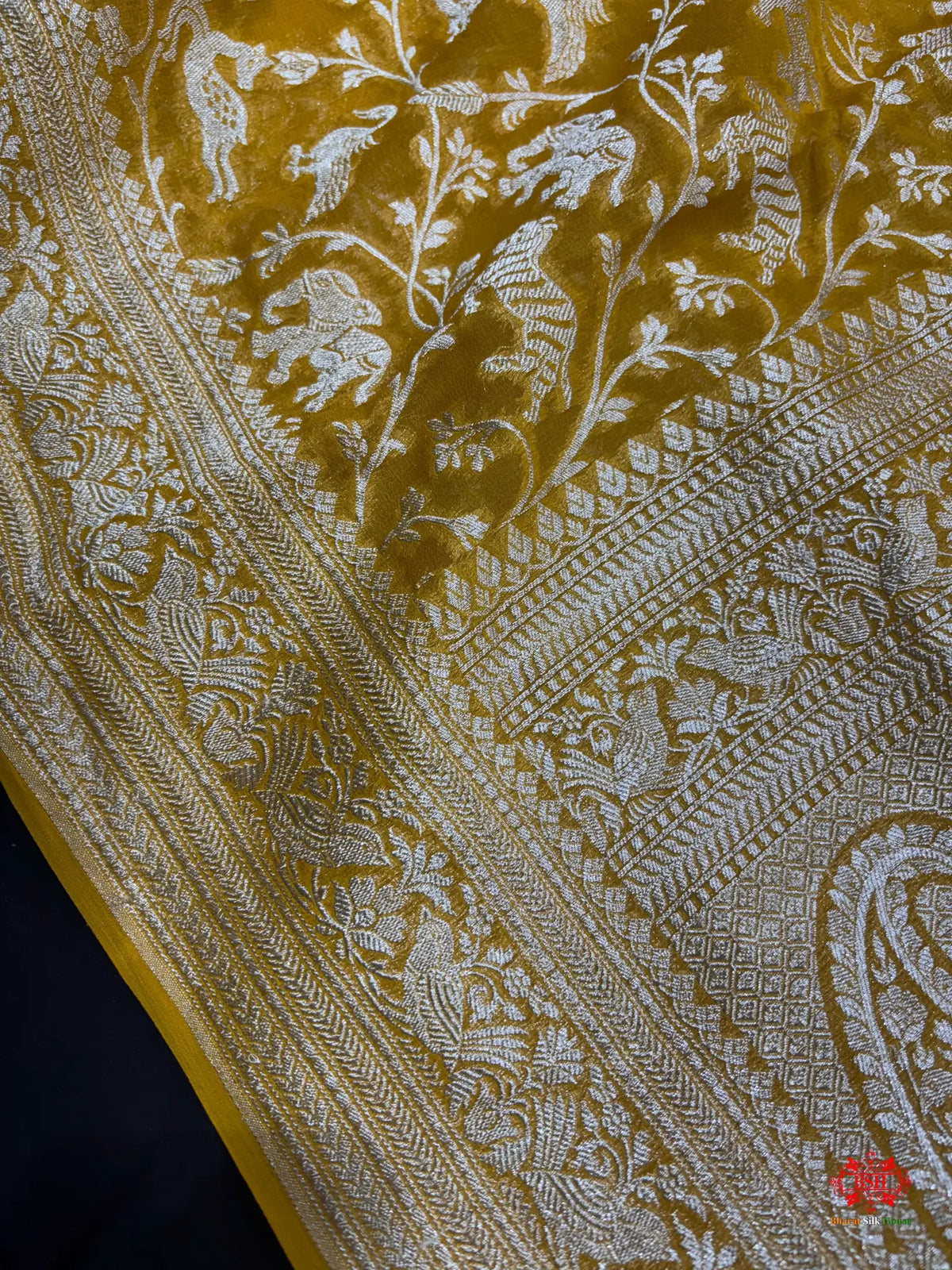 Shade Of Yellow Pure Chiffon Metallic Zari Pure Banarasi Silk Saree - Chiffon Sarees -