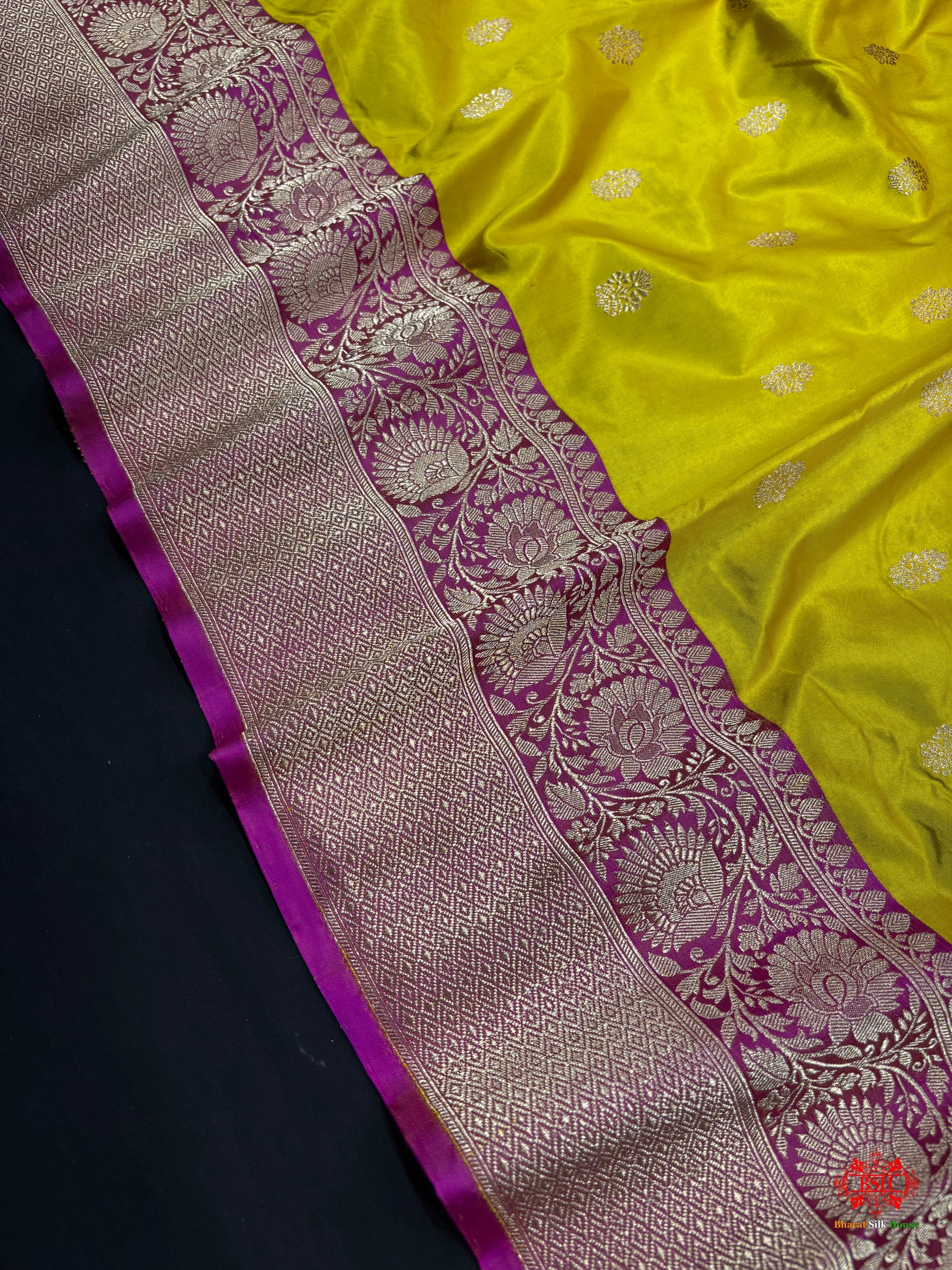 Pure Banarasi  Handloom Katan Silk Antique Zari Saree In Shades Of Yellow - Pure Kataan Silk - 