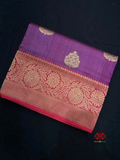 Blue Shade Pure Banarasi Tusser Moonga Silk Saree - Pure Kataan Silk -
