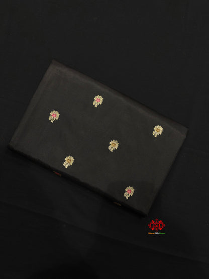 Pure Banarasi  Handloom Katan Silk Antique Meena Zari Saree In Shades Of Black - Pure Kataan Silk - 