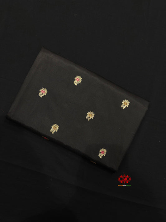 Pure Banarasi  Handloom Katan Silk Antique Meena Zari Saree In Shades Of Black - Pure Kataan Silk - 