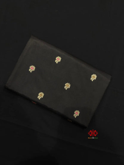 Pure Banarasi  Handloom Katan Silk Antique Meena Zari Saree In Shades Of Black - Pure Kataan Silk -