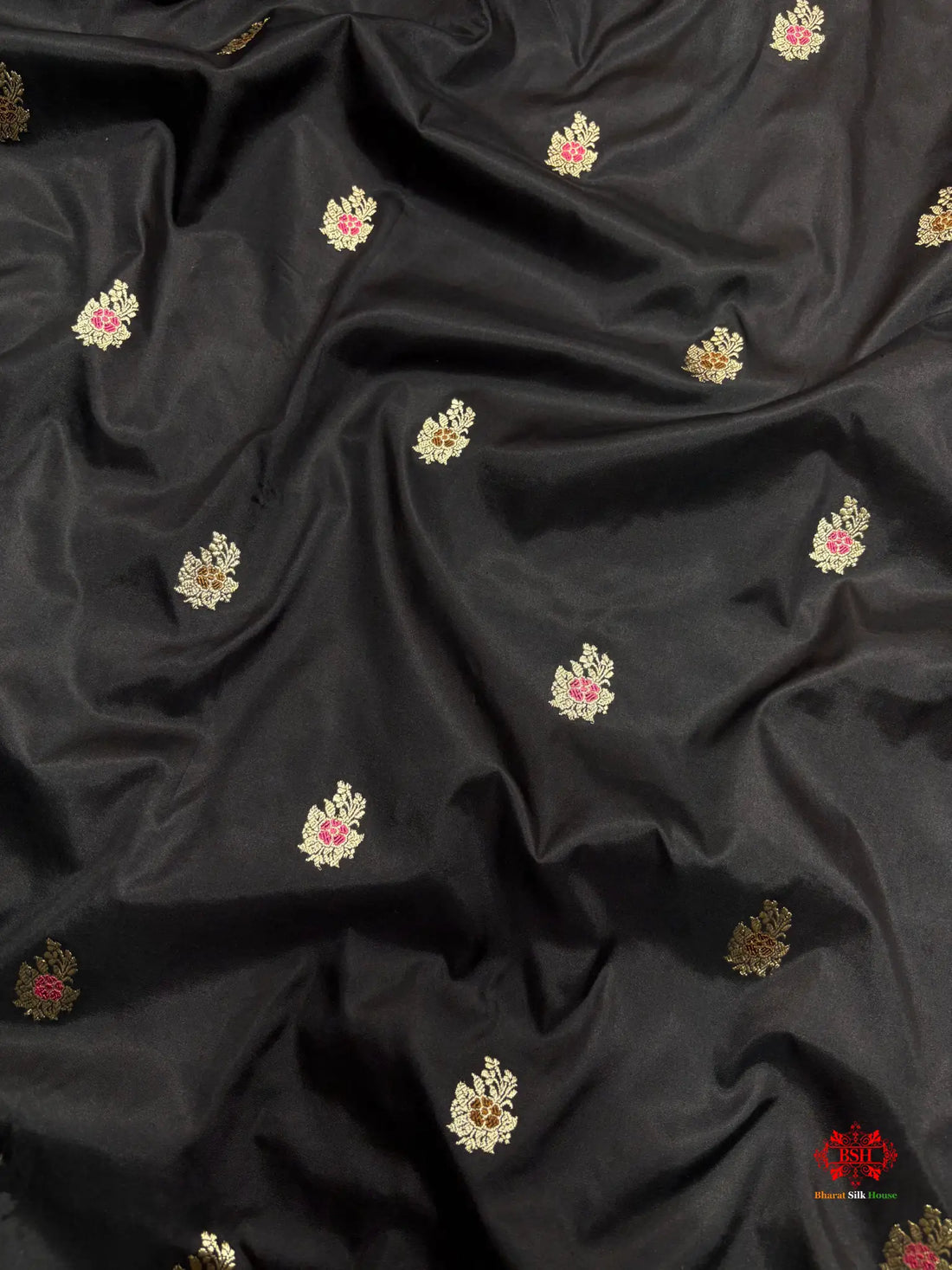 Pure Banarasi  Handloom Katan Silk Antique Meena Zari Saree In Shades Of Black - Pure Kataan Silk -