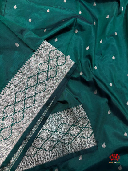 Pure Banarasi  Handloom Katan Silk Antique Zari Saree In Shades Of Green - Pure Kataan Silk -