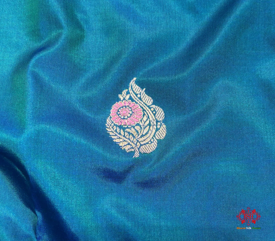Pure Banarasi  Handloom Katan Silk Antique Meena Zari Saree In Shades Of Blue - Pure Kataan Silk -
