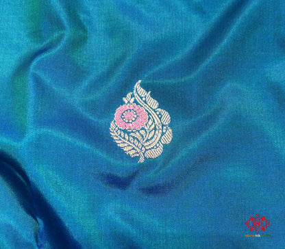 Pure Banarasi  Handloom Katan Silk Antique Meena Zari Saree In Shades Of Blue - Pure Kataan Silk -