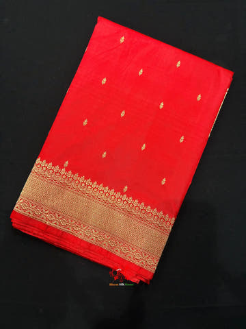 Pure Banarasi  Handloom Katan Silk Antique Zari Saree In Shades Of Red - Pure Kataan Silk -