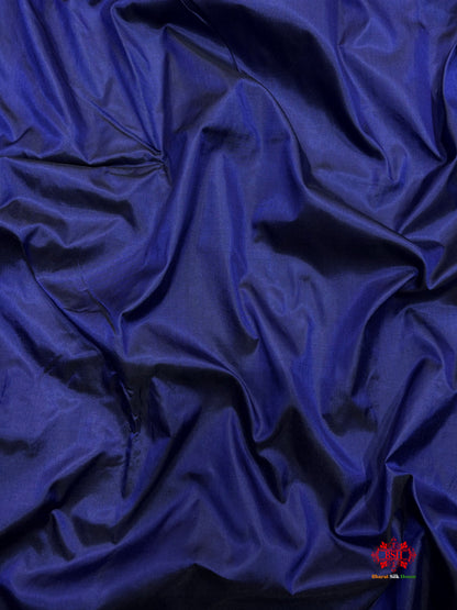 Pure Banarasi  Handloom Katan Silk  Reshami Zari Saree In Shades Of Navy Blue With Red Border - Pure Kataan Silk - 