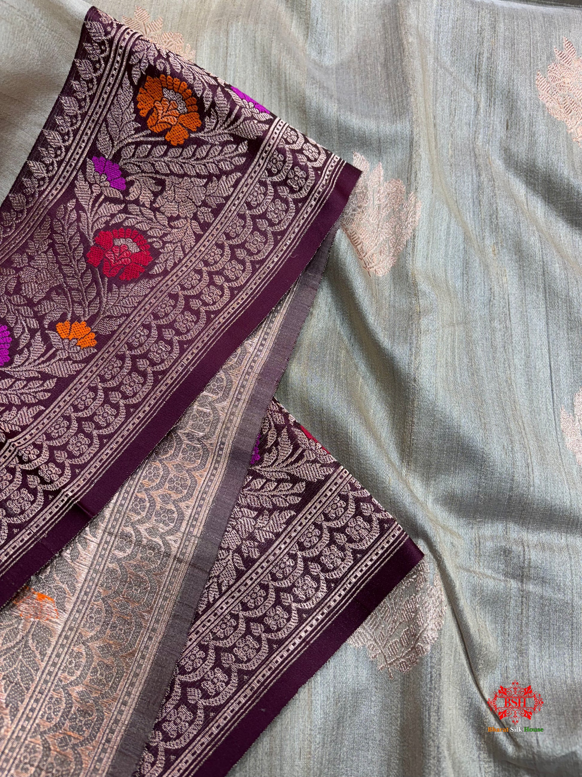 Beige Color With Meena Border Pure Banarasi Tusser Moonga Silk Saree - Tussar - 