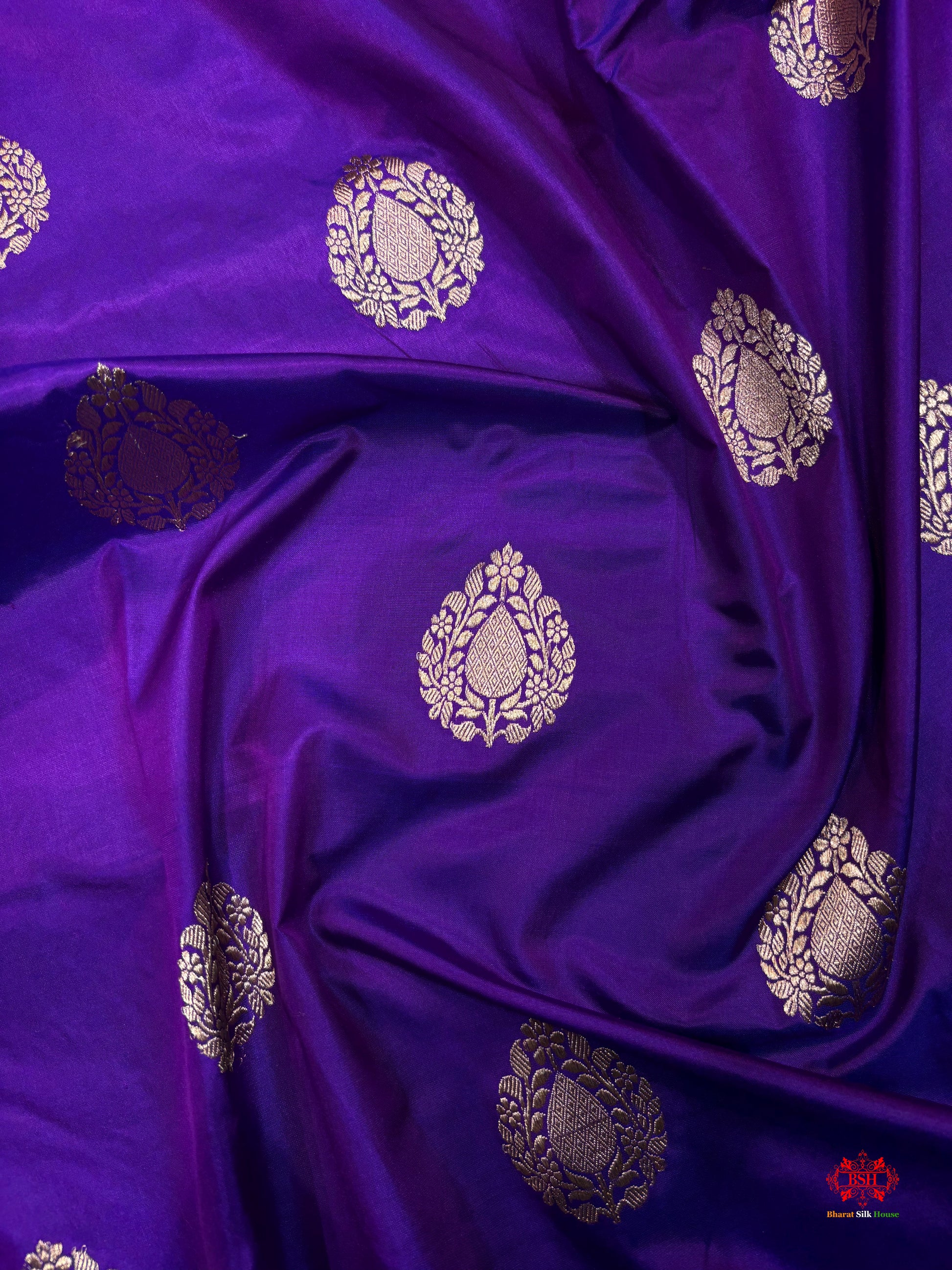 Pure Banarasi  Handloom Katan Silk  Antique Zari Saree In Shades Of Indigo Blue - Pure Kataan Silk - 