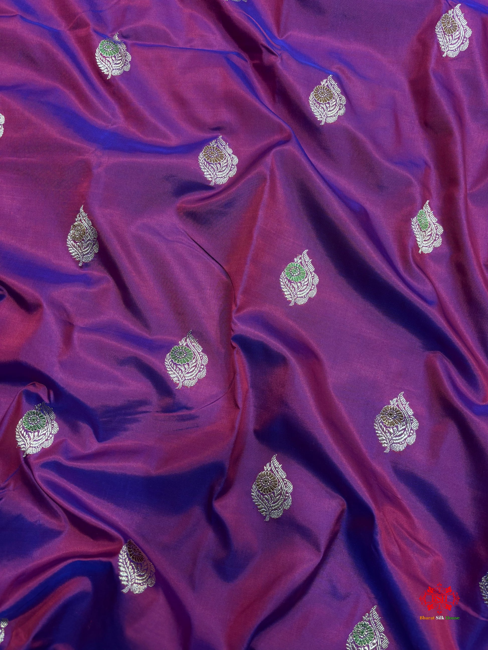Pure Banarasi  Handloom Katan Silk Antique Meena Zari Saree In Cross Shades Of Pink/Blue - Pure Kataan Silk - 