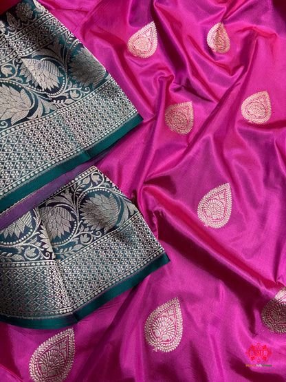 Pure Banarasi  Handloom Katan Silk  Antique Zari Saree In Shades Of Pink - Pure Kataan Silk - 
