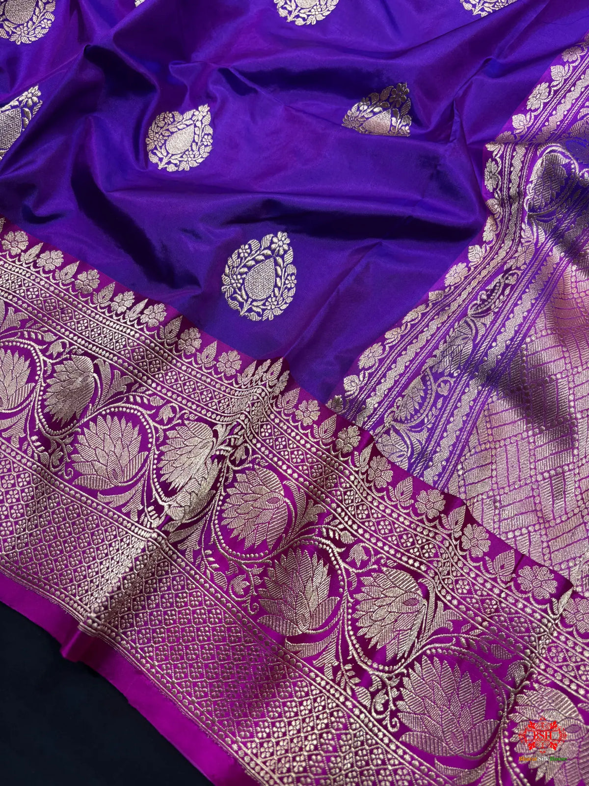 Pure Banarasi  Handloom Katan Silk  Antique Zari Saree In Shades Of Indigo Blue - Pure Kataan Silk -
