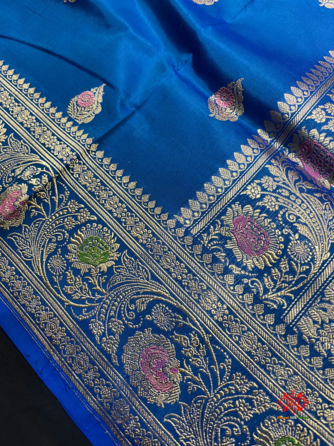 Pure Banarasi  Handloom Katan Silk Antique Meena Zari Saree In Shades Of Blue - Pure Kataan Silk -