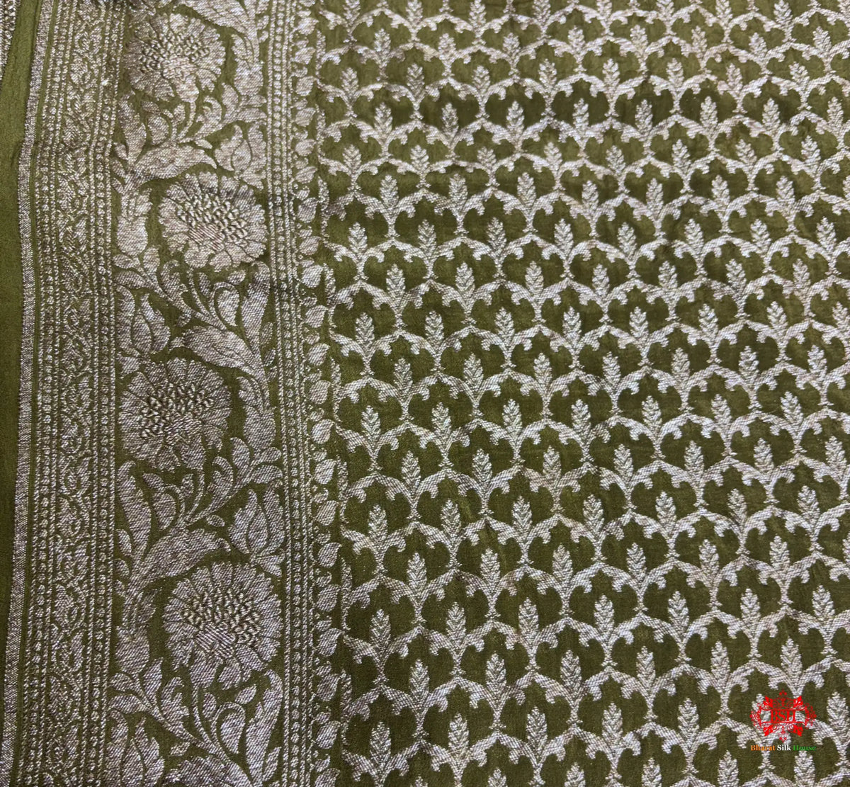 Pure Silk Crape Khaddi Georgette Saree With Antique Zari In Shades Of Green - Crepe Khaddi -