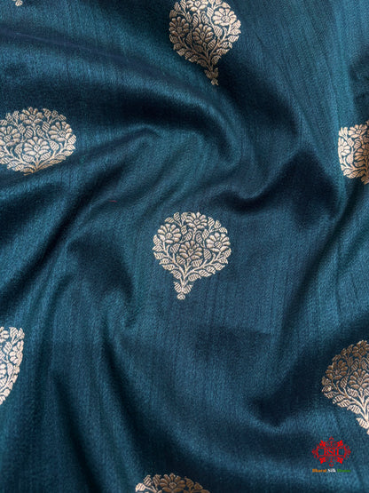 Green Shade Pure Banarasi Tusser Moonga Silk Saree - Tussar - 