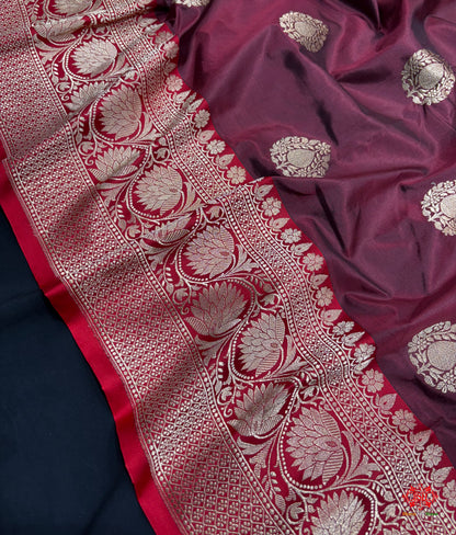 Pure Banarasi  Handloom Katan Silk  Antique Zari Saree In Shades Of Garnet - Pure Kataan Silk - 