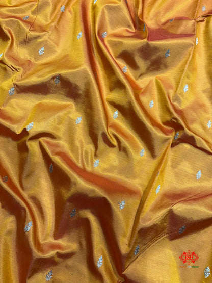 Pure Banarasi  Handloom Katan Silk Antique Zari Saree In Shades Of Mustard - Pure Kataan Silk -