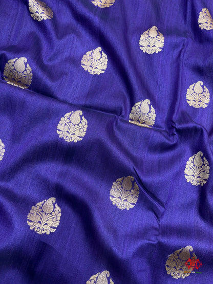 Blue Shade Pure Banarasi Tusser Moonga Silk Saree - Pure Kataan Silk - 