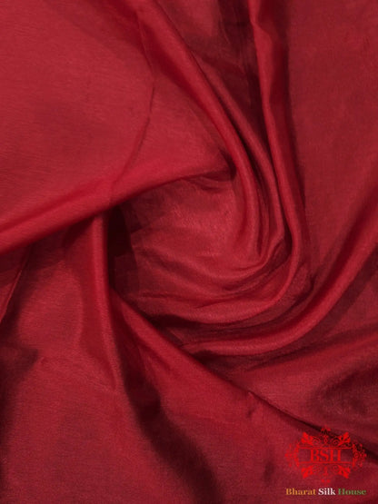 Ruby Red Banaras Ghats Weaved Silk Saree - Bharat Silk House Semi-Silk