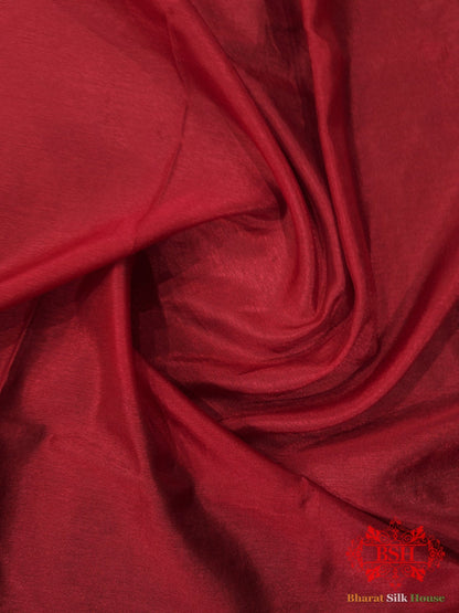 Ruby Red Banaras Ghats Weaved Silk Saree - Bharat Silk House Semi - Silk