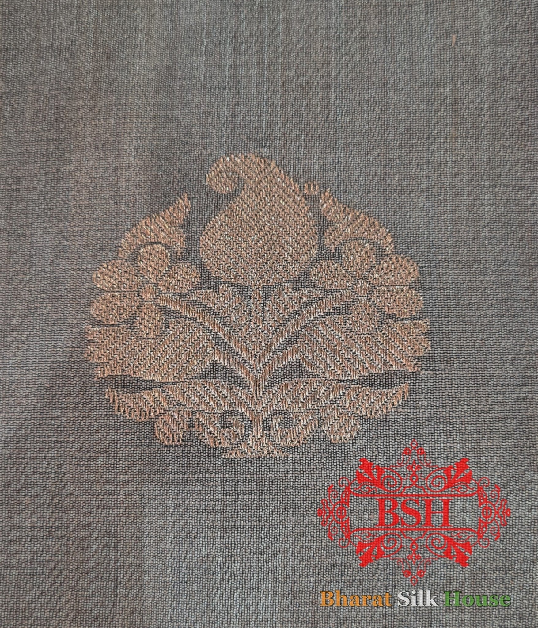 Sepia Pure Tussar Moonga Silk Handloom Saree With Zari Border - Bharat Silk House Tussar