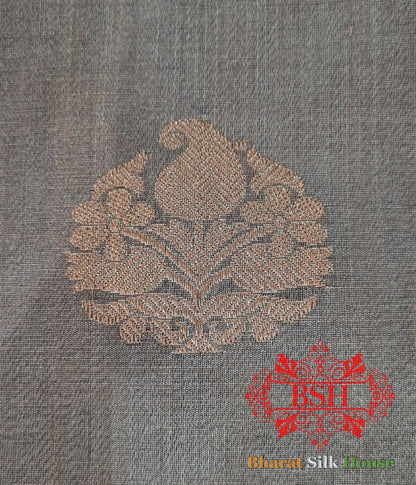 Sepia Pure Tussar Moonga Silk Handloom Saree With Zari Border - Bharat Silk House Tussar