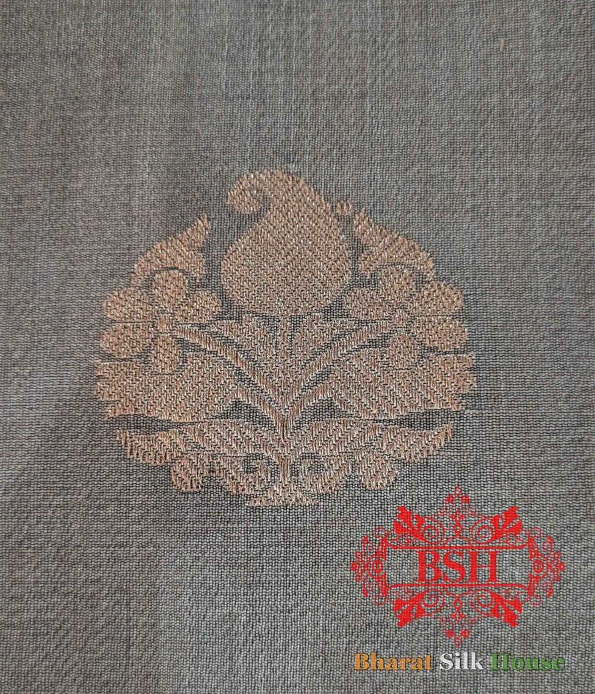Sepia Pure Tussar Moonga Silk Handloom Saree With Zari Border - Bharat Silk House Tussar