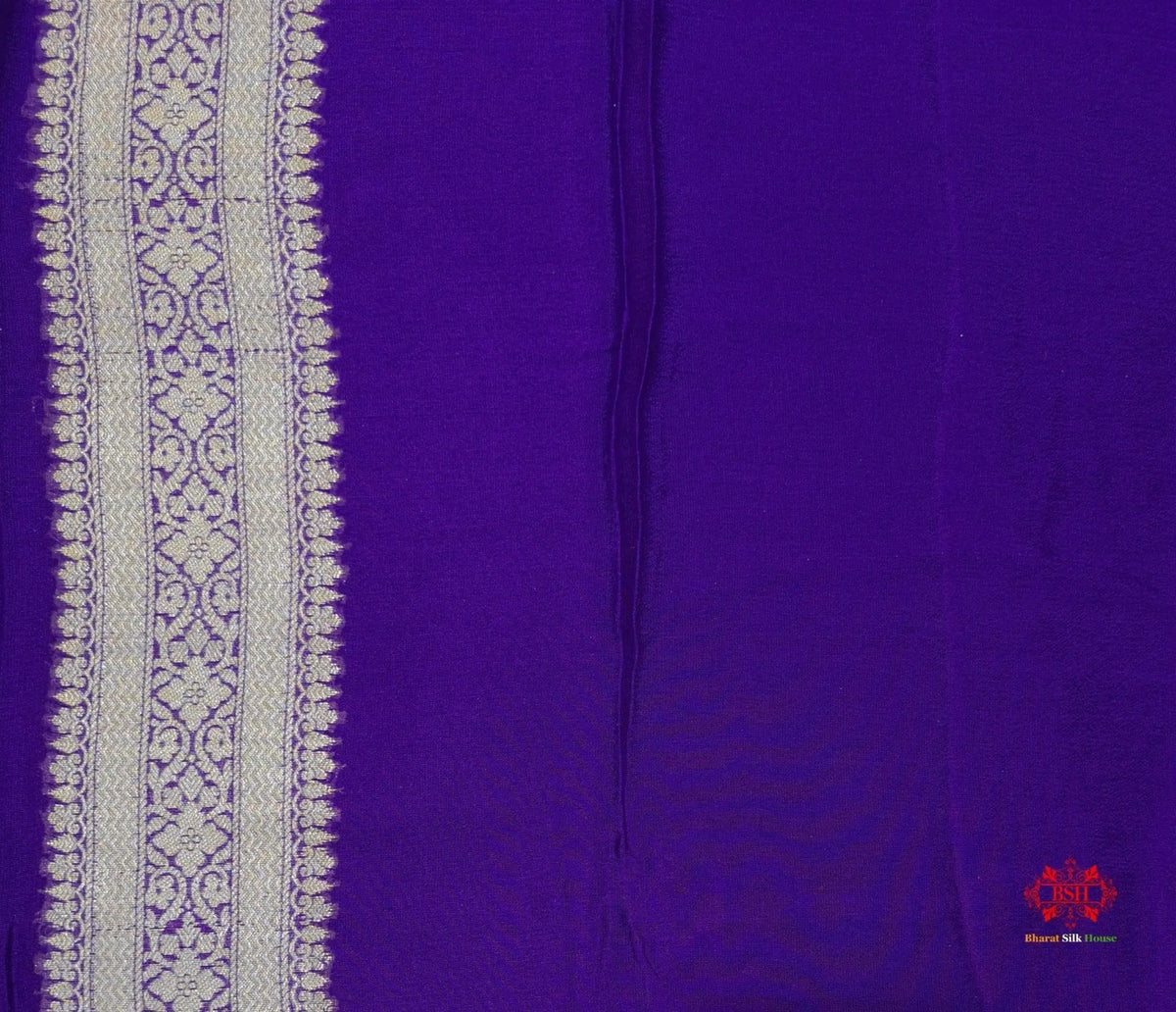 Shade Of Blue Pure Chiffon Reshmi Meena Zari Pure Banarasi Silk Saree - Bharat Silk House Chiffon Sarees