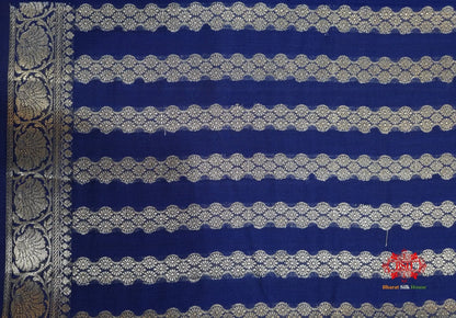 Shade Of Blue Pure Chiniya Silk Saree With Meena Floral Booti - Bharat Silk House Chiniya Saree