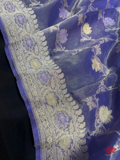 Shade Of Blue Pure Tissue Meena Floral Jaal Silk Saree - Bharat Silk House Tissue Silk