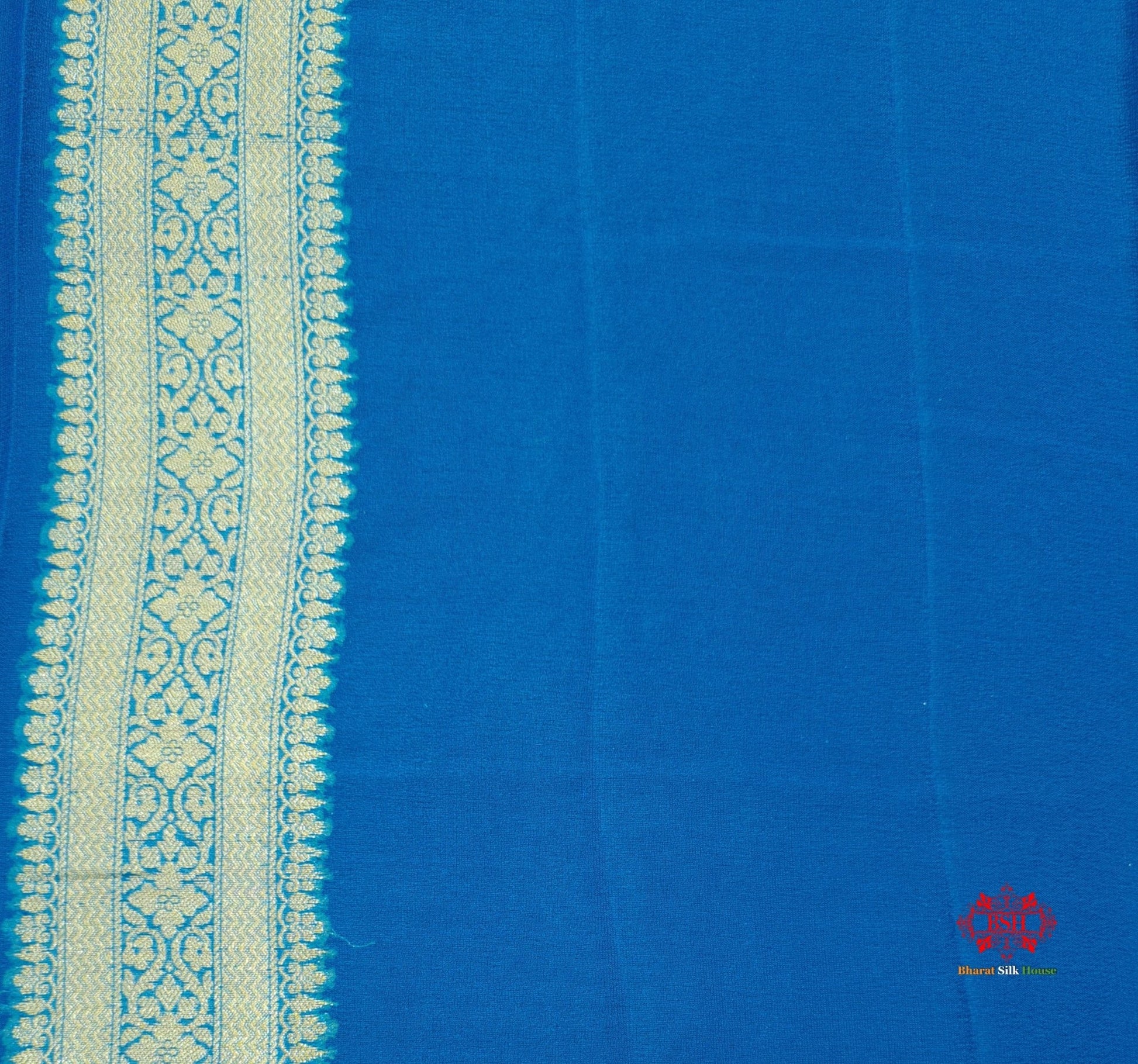 Shade Of Firozi Pure Chiffon Reshmi Meena Zari Pure Banarasi Silk Saree - Bharat Silk House Chiffon Sarees